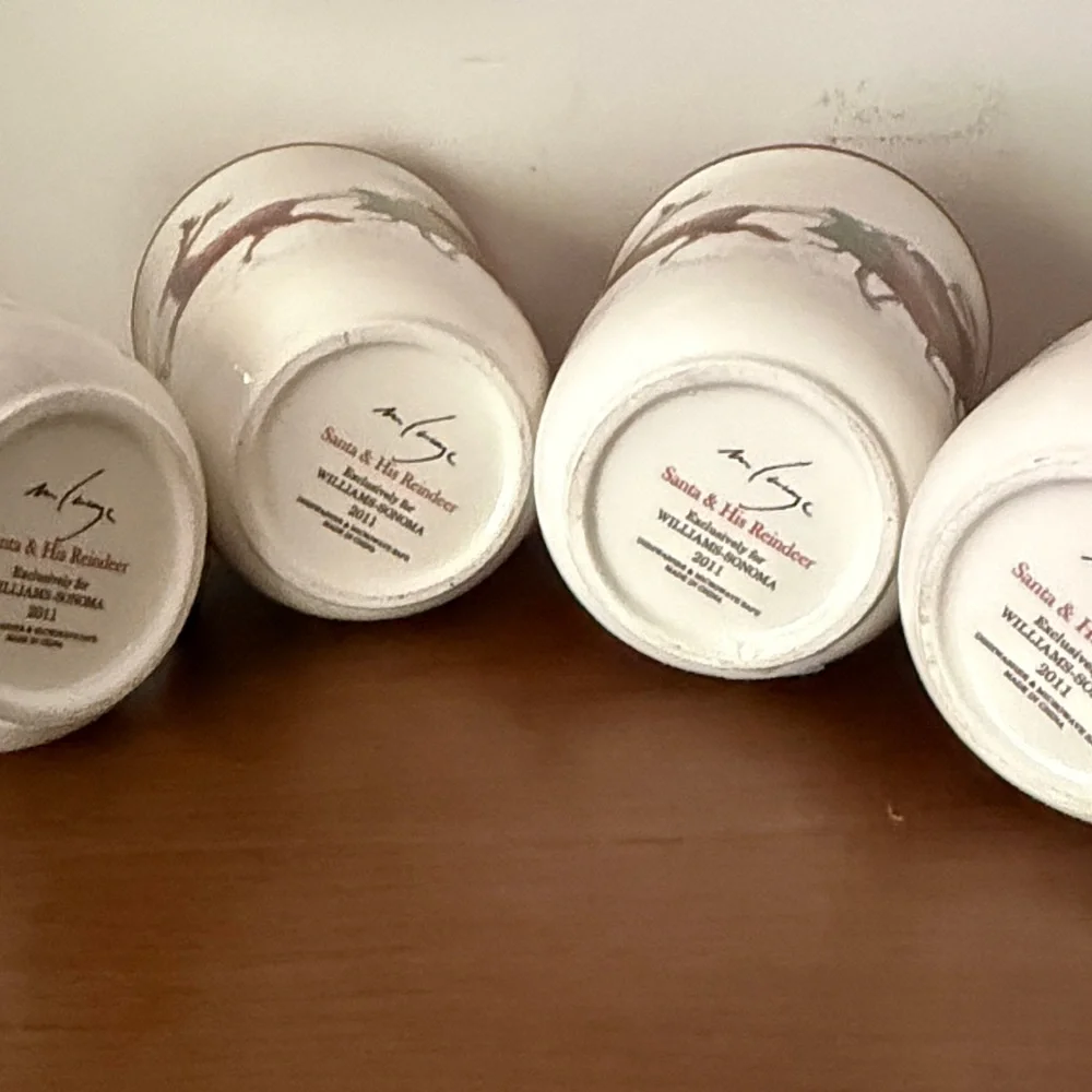 Williams-Sonoma M.Lange, Santa & His Reindeer Coffee/Tea/Cocoa Mugs